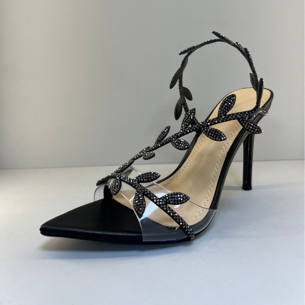 Sarah Express Pointed Toe Stiletto Heels with Leaf Detail Black 9cm