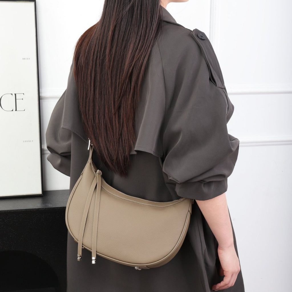 Cross-border Fashion Minimalist Top-grain Leather Dumpling Bag, Women's Bag, Light Luxury Shoulder And Crossbody Half-moon Underarm Bag – product detail alternate view 7