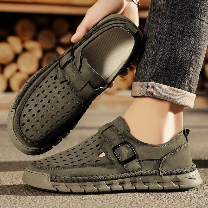 Sarah Express Men's Breathable Casual Buckle Leather Shoes