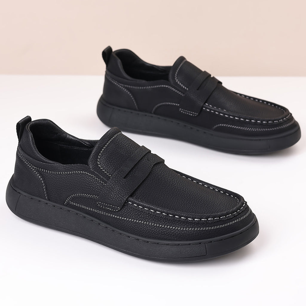 Sarah Express Men's Casual Slip-On Leather Loafers Black