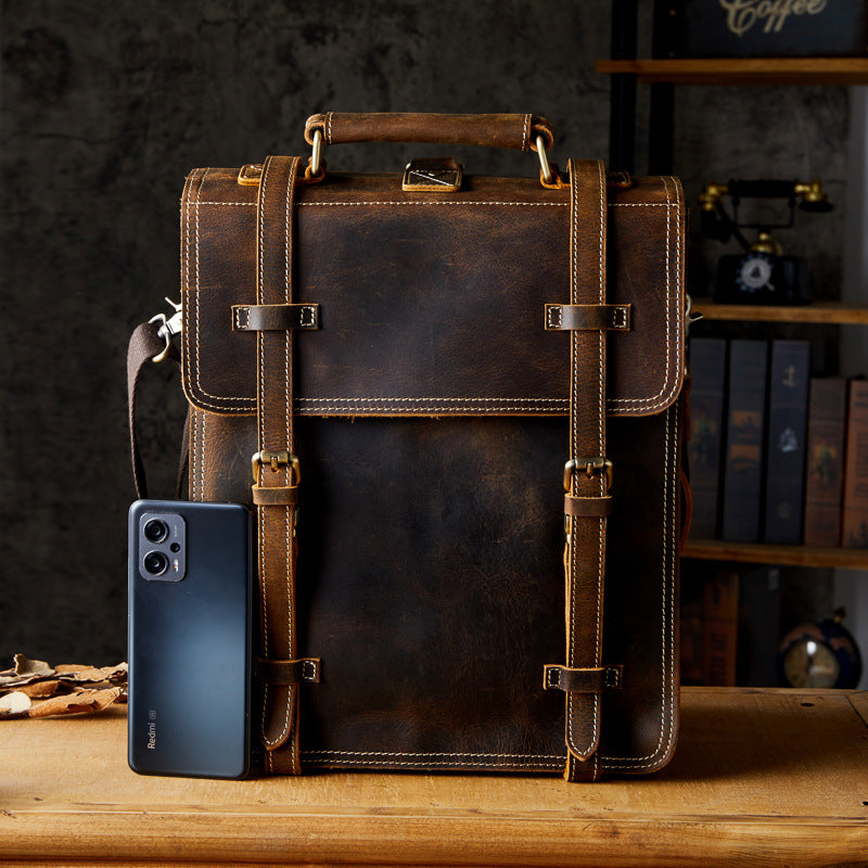Sarah Express Structured Cowhide Leather Laptop Backpack
