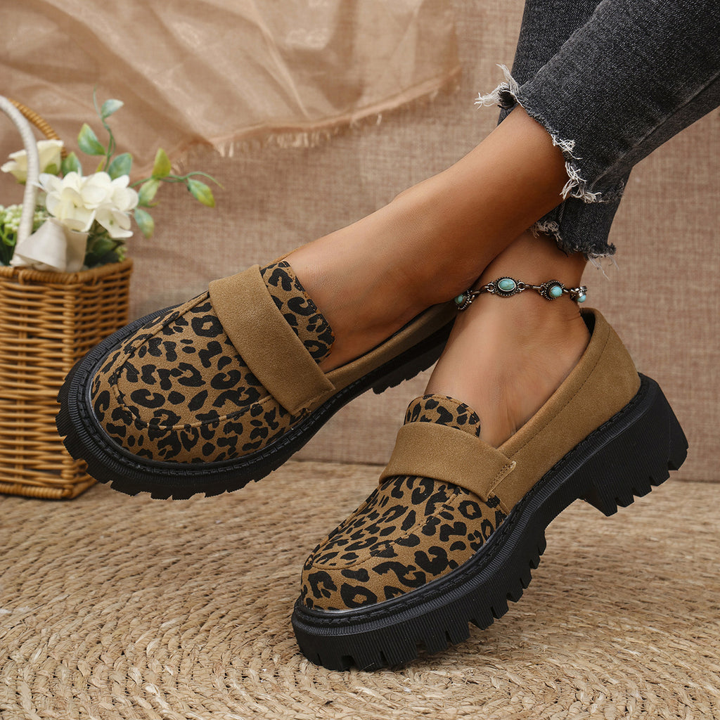 Sarah Express Women's Leopard Print Platform Slip-On Loafers