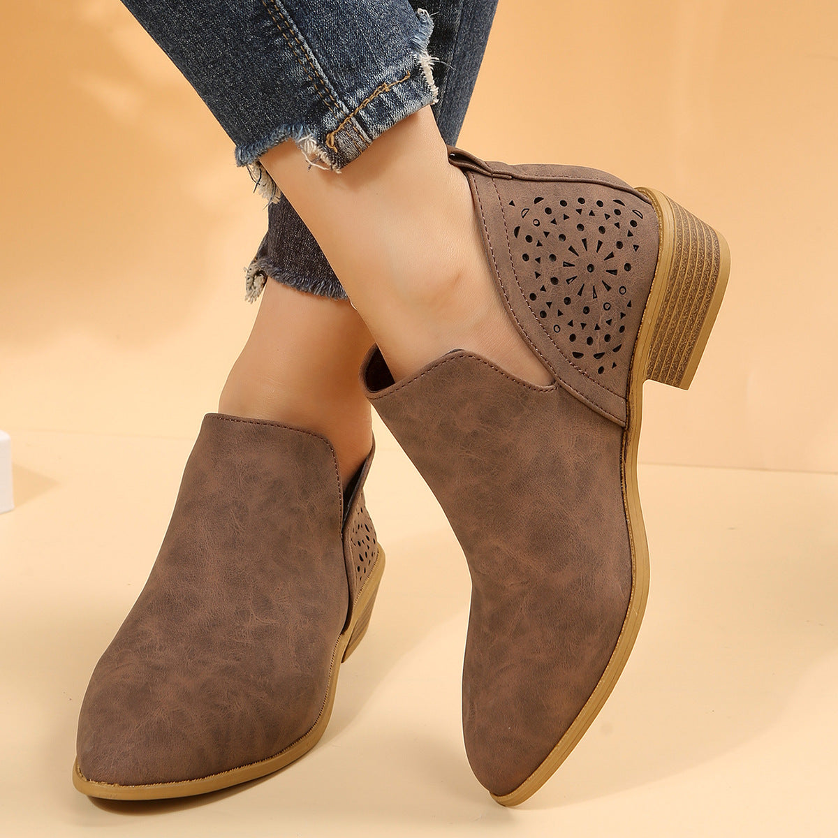 Sarah Express Pointed-Toe Low-Heel Martin Ankle Boots