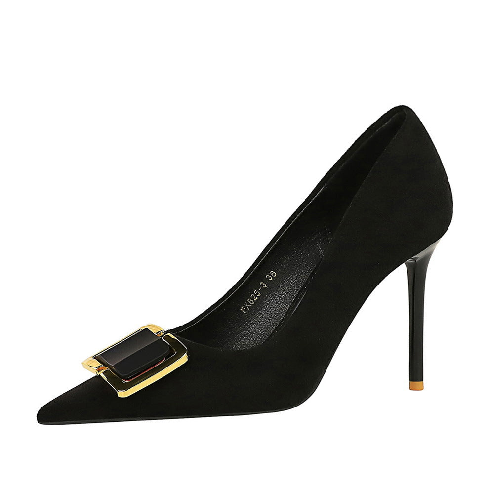 Sarah Express Suede Stiletto Heels with Decorative Buckle