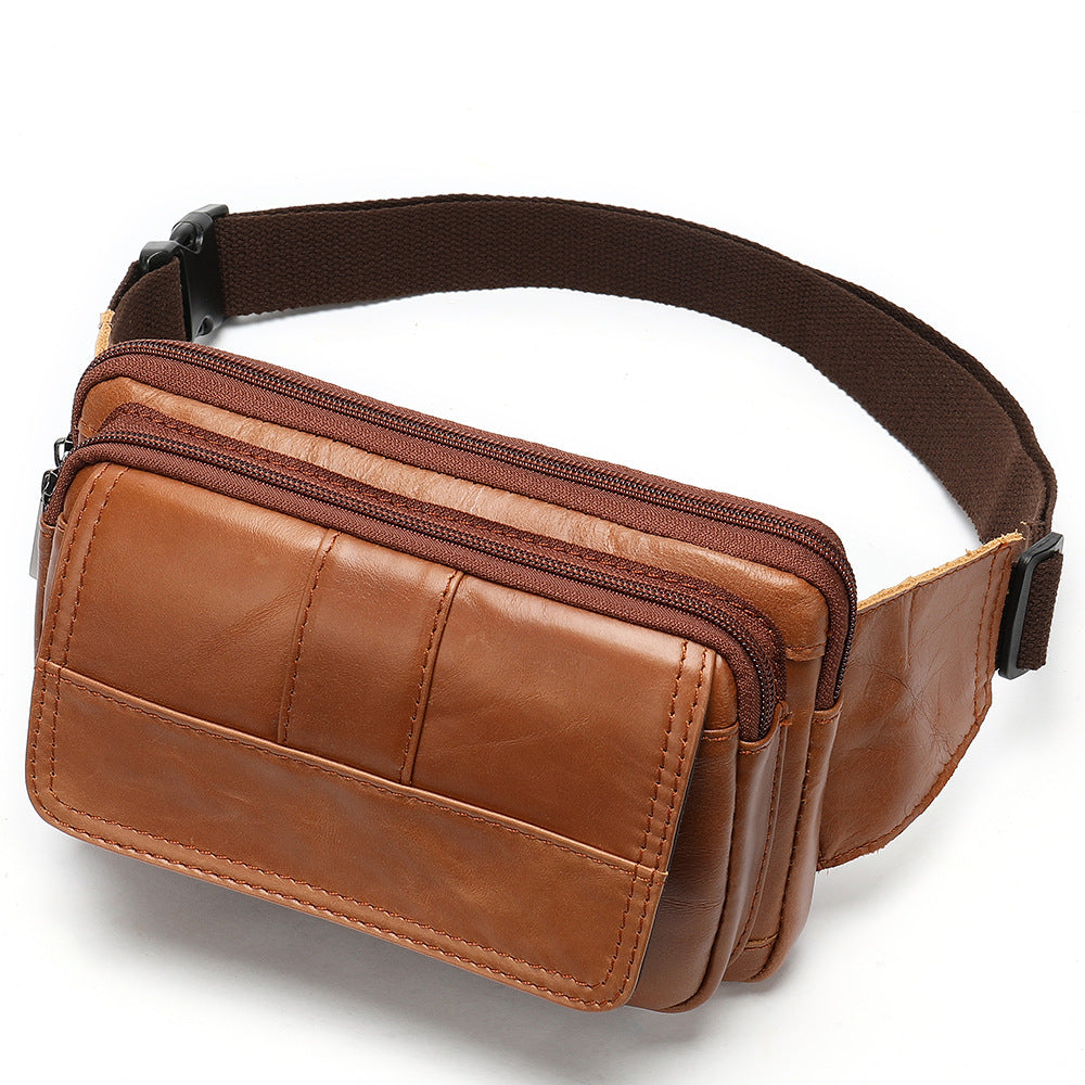 Sarah Express Leather Belt Bag with Zipper Pockets A