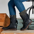 Sarah Express Mid-Calf Rhinestone Knit Cuff Winter Boots Black