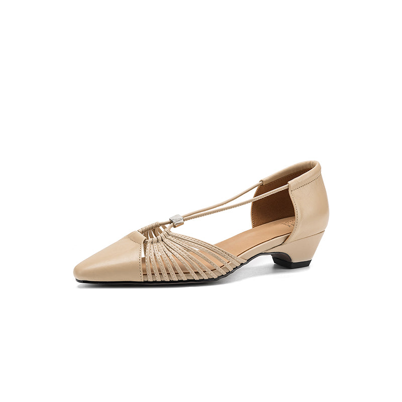 Sarah Express Cutout Pointed-Toe Leather Wedge Sandals Offwhite