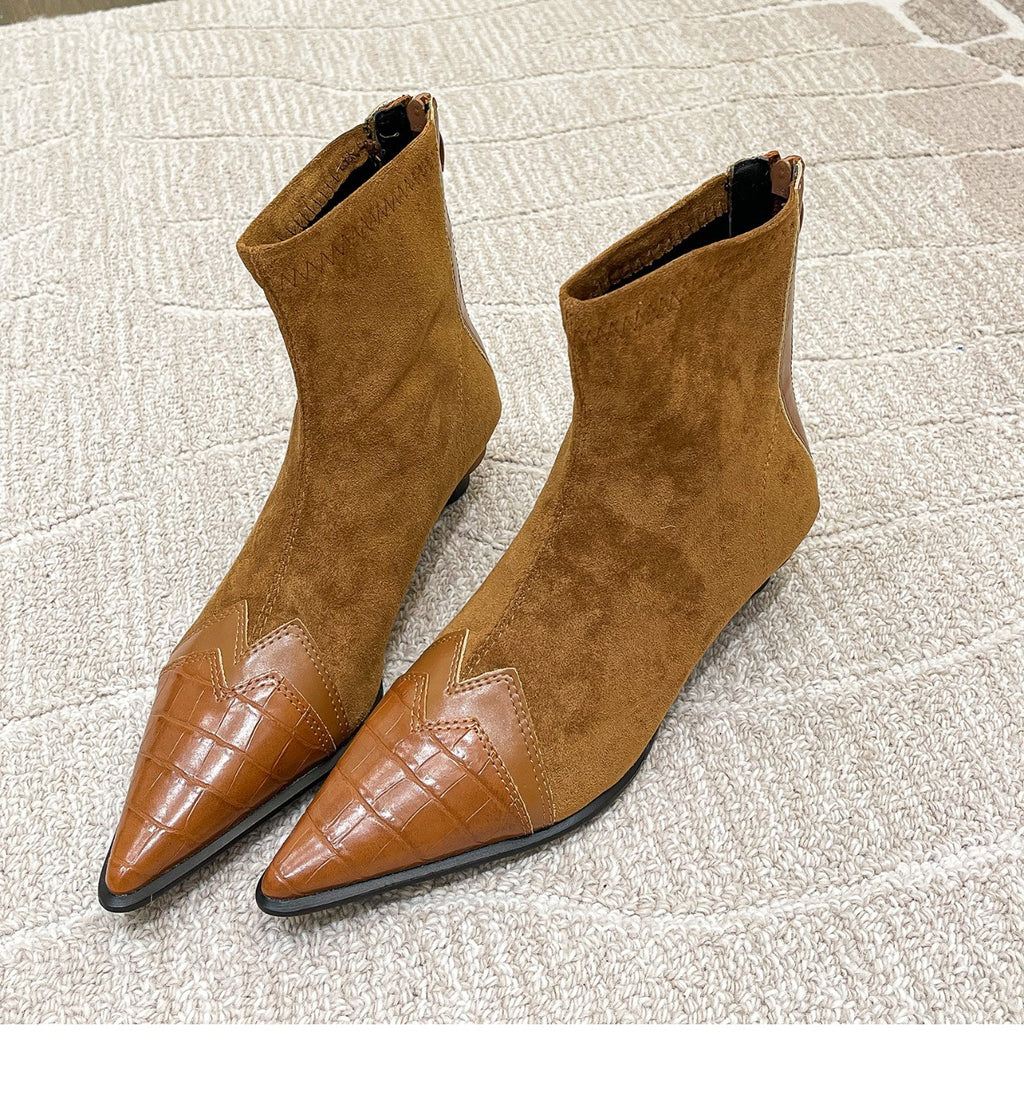 Sarah Express Retro Patchwork Pointed Kitten Heel Boots