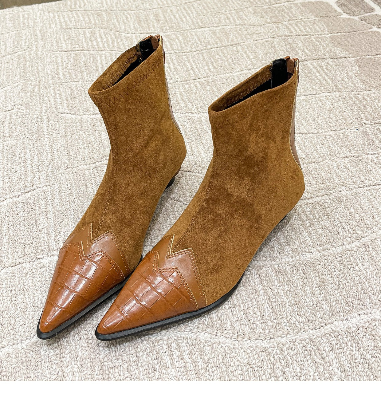 Sarah Express Retro Patchwork Pointed Kitten Heel Boots