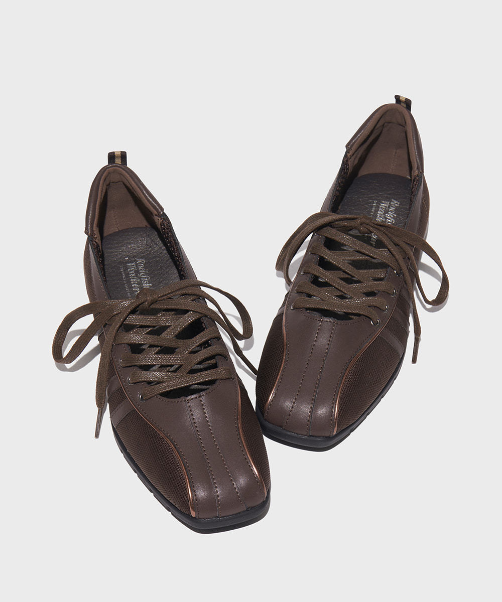 Sarah Express Square Toe Ballet Flats With Ankle Straps Dark Brown