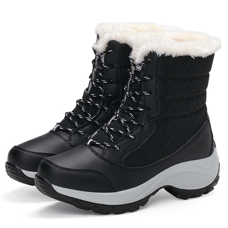 Sarah Express Plush Lined Wedge Snow Ankle Boots Black