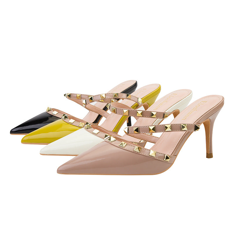 Sarah Express Patent Leather Stiletto Sandals with Studs