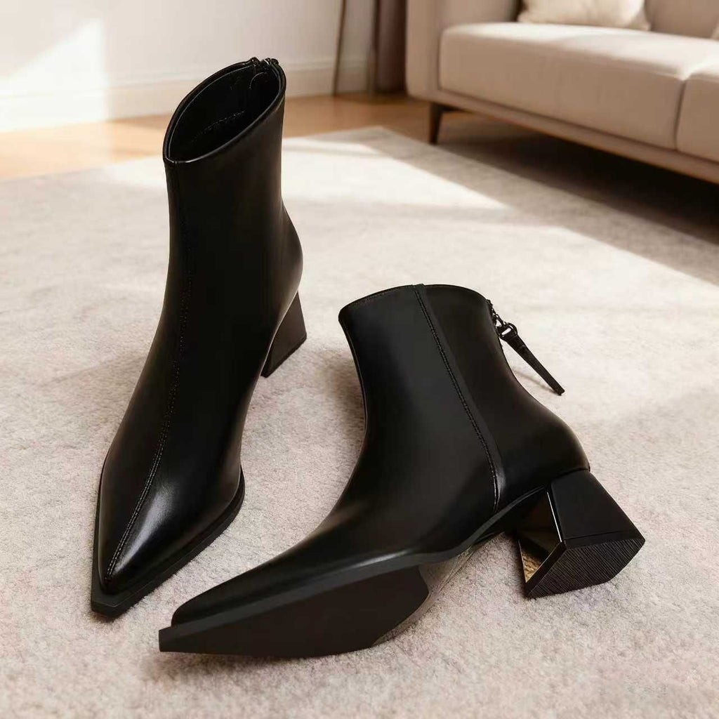 Sarah Express Pointed-Toe Block Heel Ankle Boots