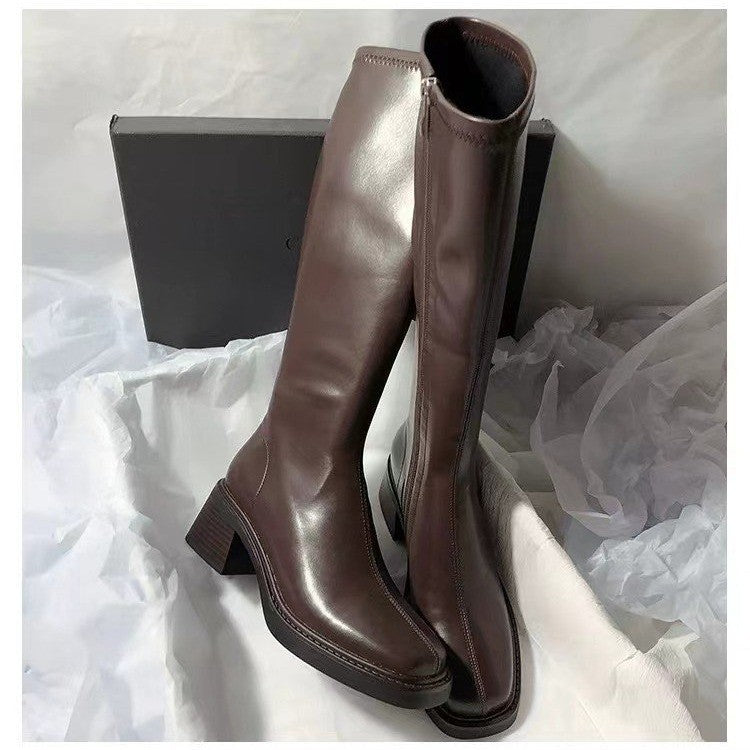 Sarah Express Square Toe Over-the-Knee Chunky Heel Boots