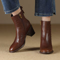 Sarah Express Retro British-Style Chunky Heel Boots Brown