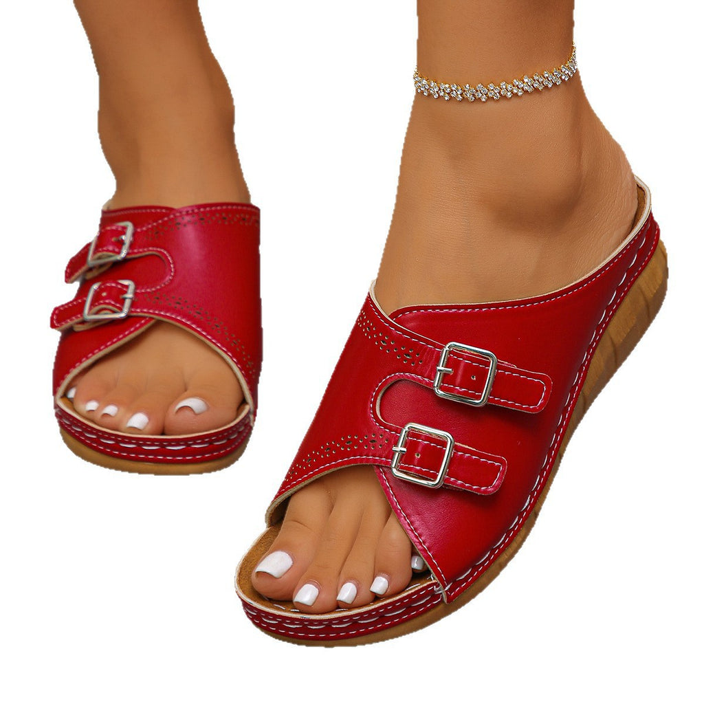 Sarah Express Women's Open-Toe Buckle Slide Sandals