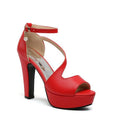 Sarah Express Open-Toe Platform Sandals with Thick Heels Red