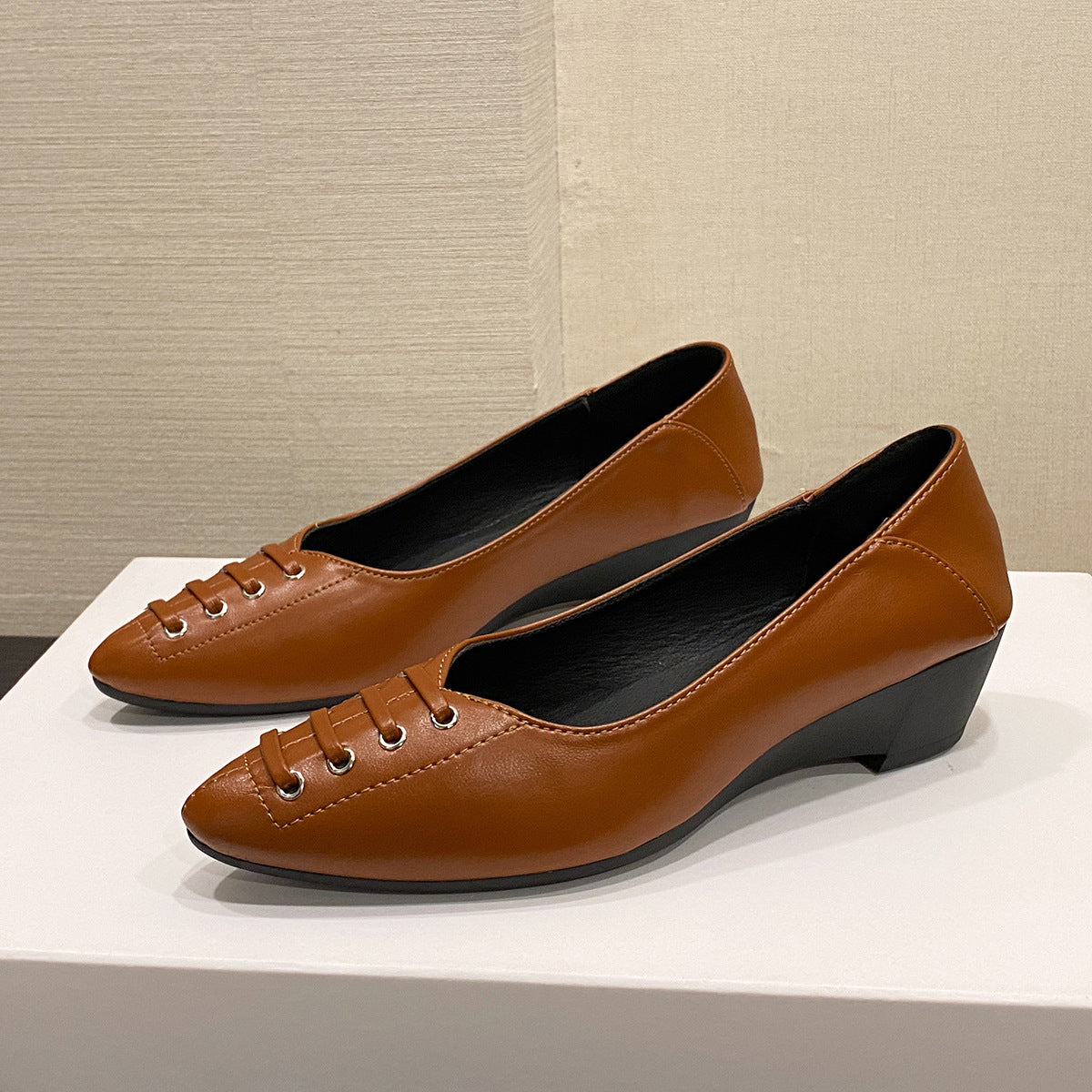 Sarah Express Women's Slip-On Wedge Loafers Brown