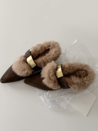 Sarah Express Retro Slingback Furry Pointed Toe Flats