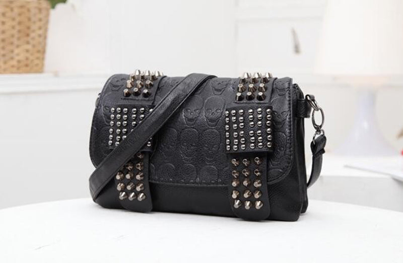 Sarah Express Skull Rivet Vintage Style Messenger Bag