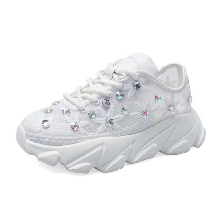 Sarah Express Embellished Mesh Platform Sneakers white