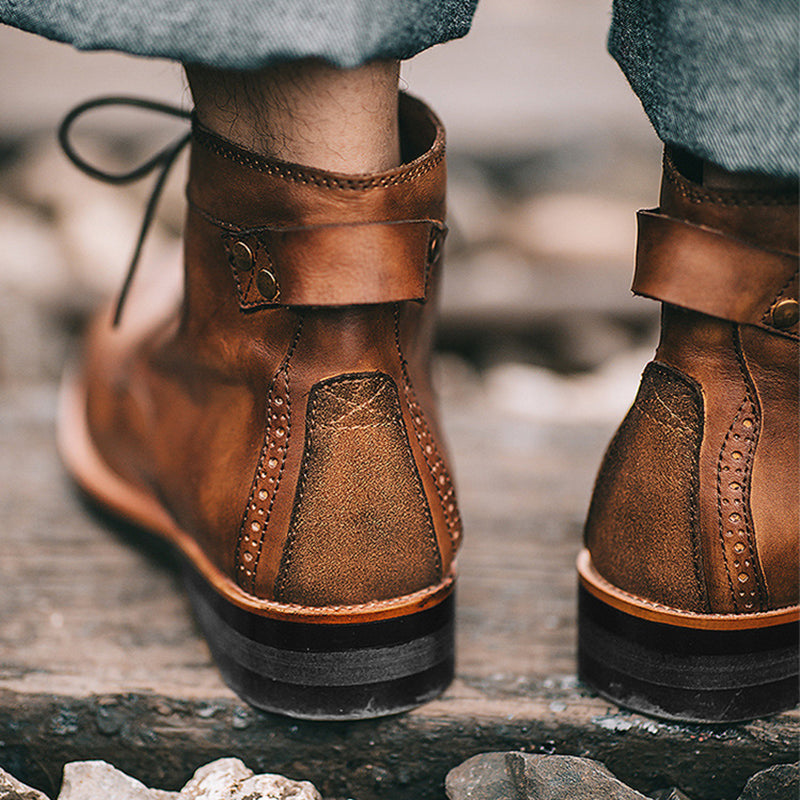 Sarah Express Men's Waxed Leather Lace-Up Ankle Boots