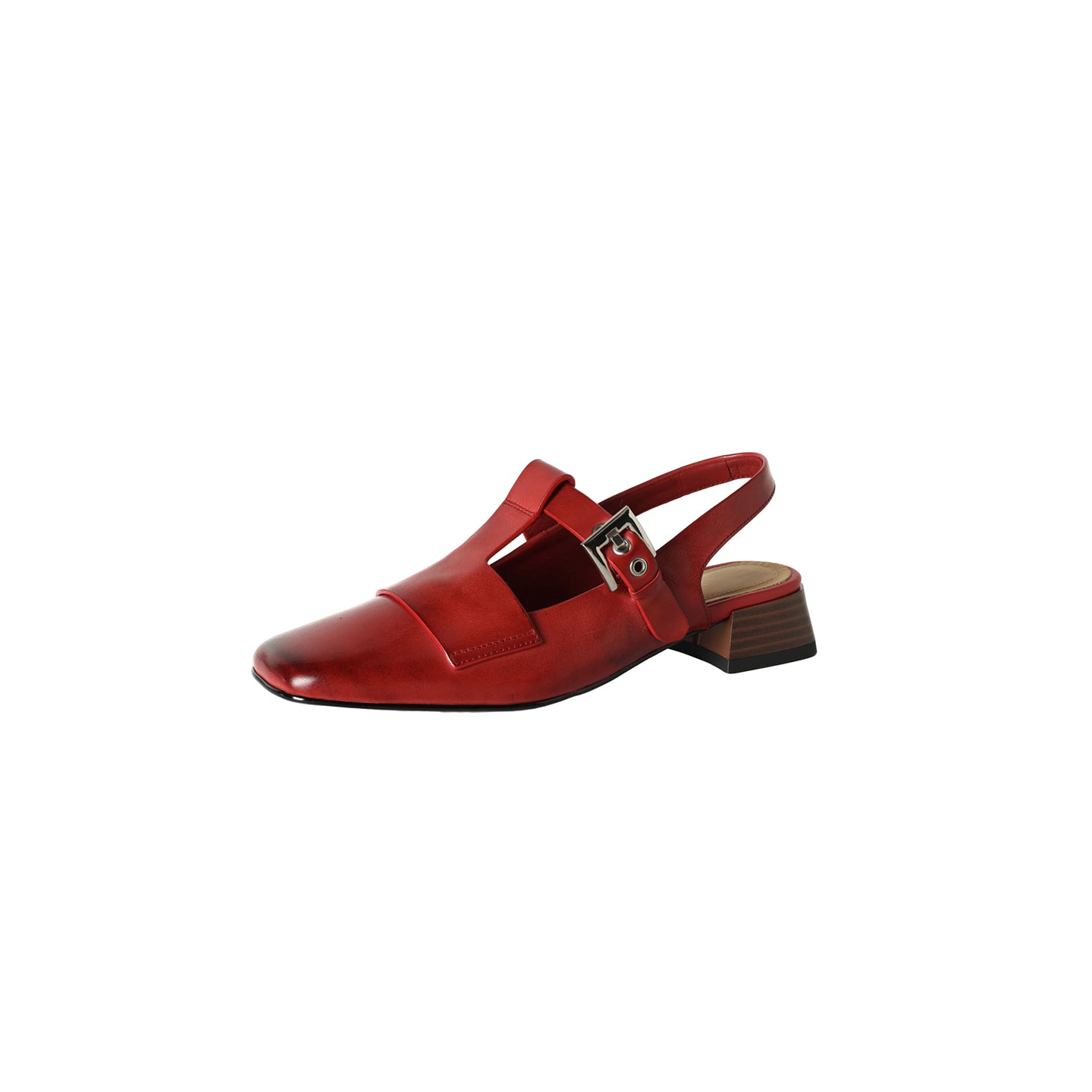Sarah Express Handmade Leather T-Strap Block Heel Sandals Red