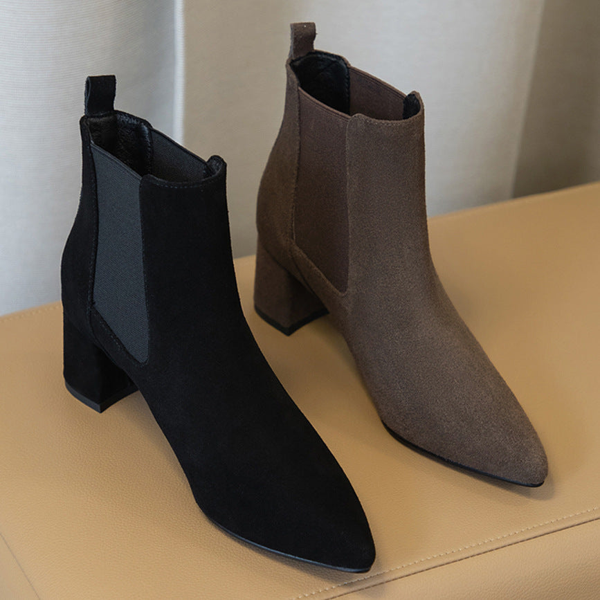 Sarah Express Pointed Toe Mid-Heel Ankle Boots