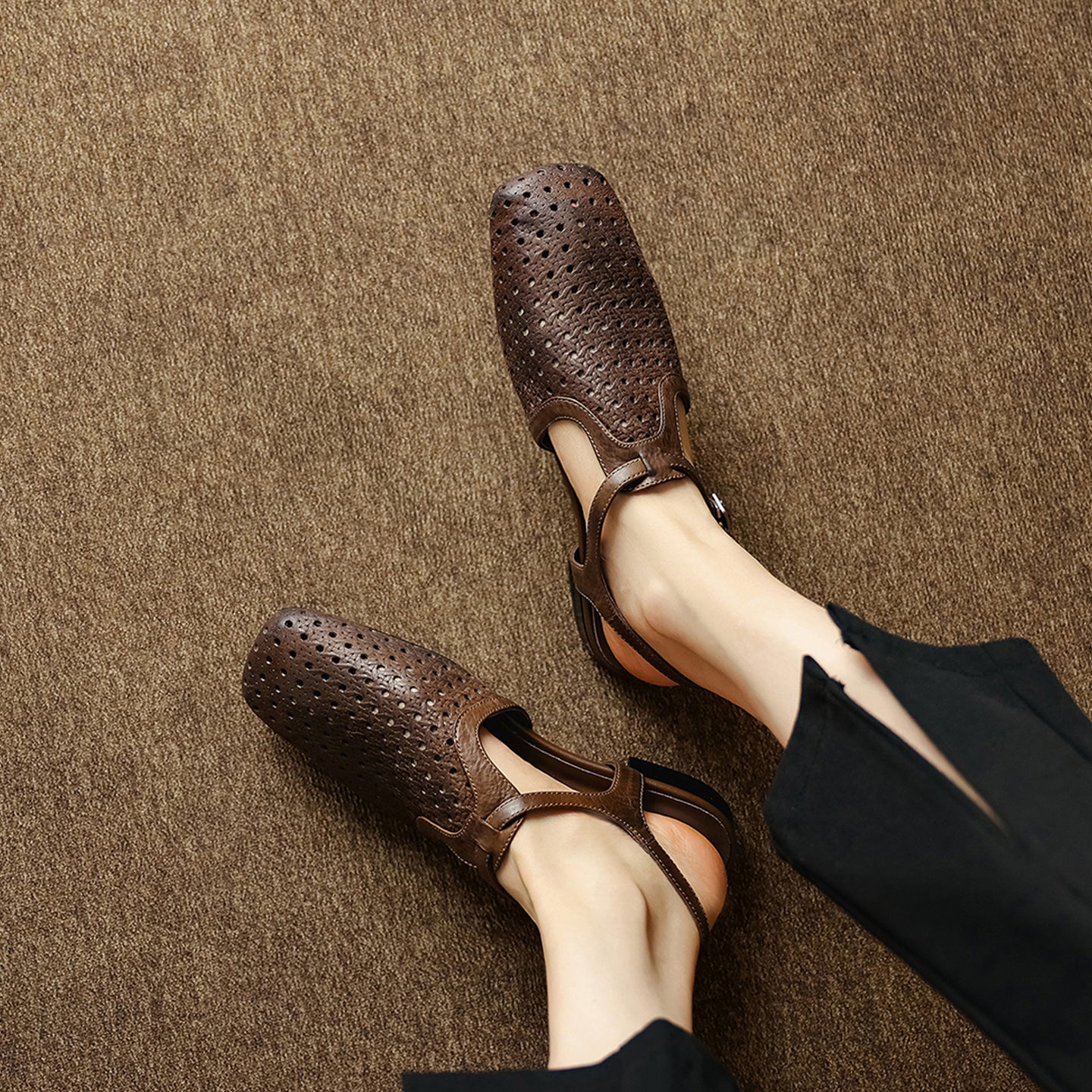 Sarah Express Perforated Leather Slingback Flat Sandals