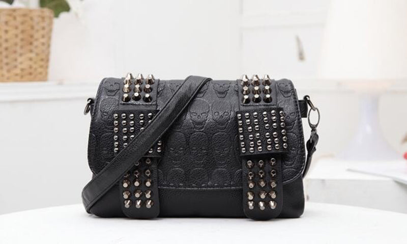 Sarah Express Skull Rivet Vintage Style Messenger Bag