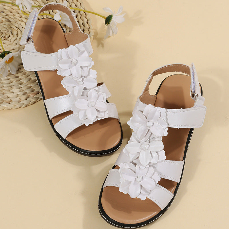 Sarah Express Floral Wedge Sandals with Adjustable Strap White