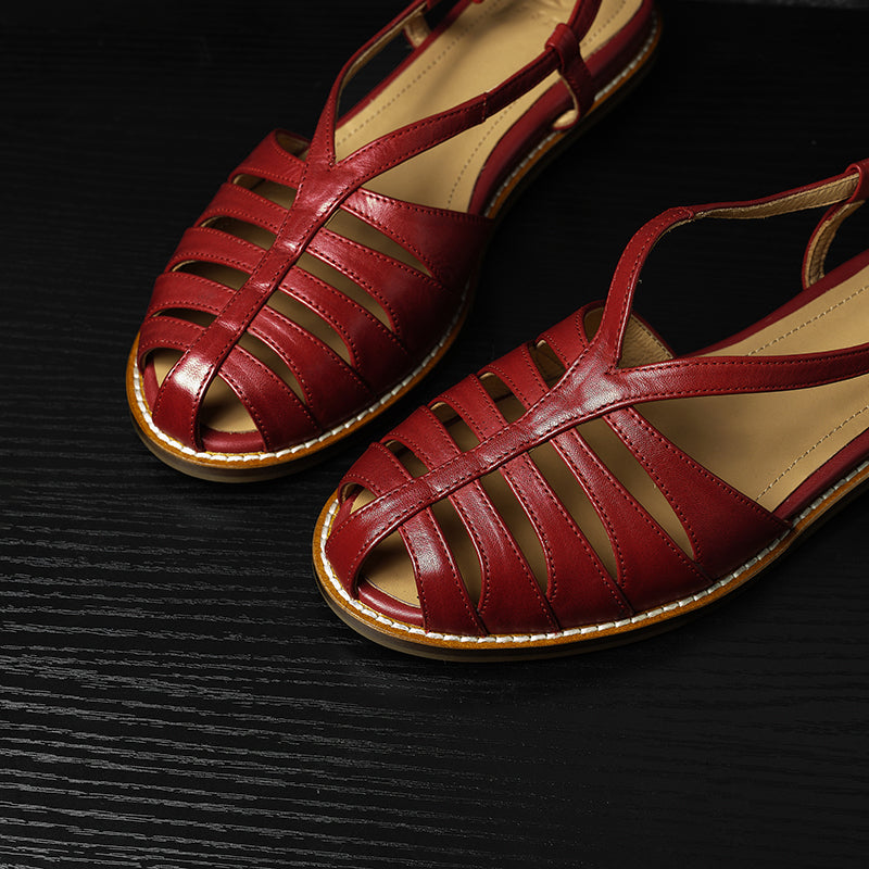 Sarah Express Full Grain Leather Woven Roman Sandals