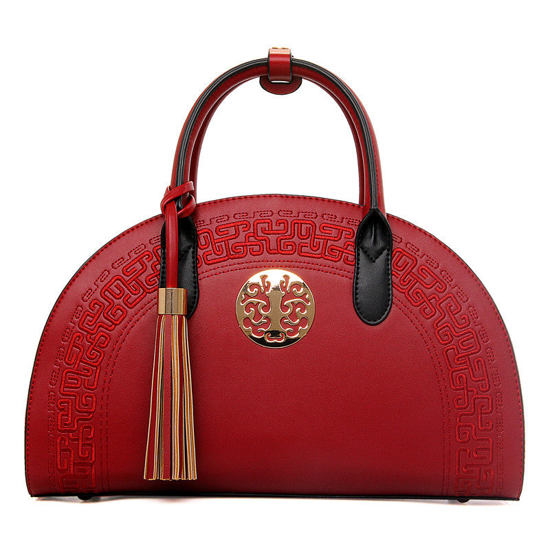 Sarah Express Embroidered Half Moon Structured Handbag Wine red