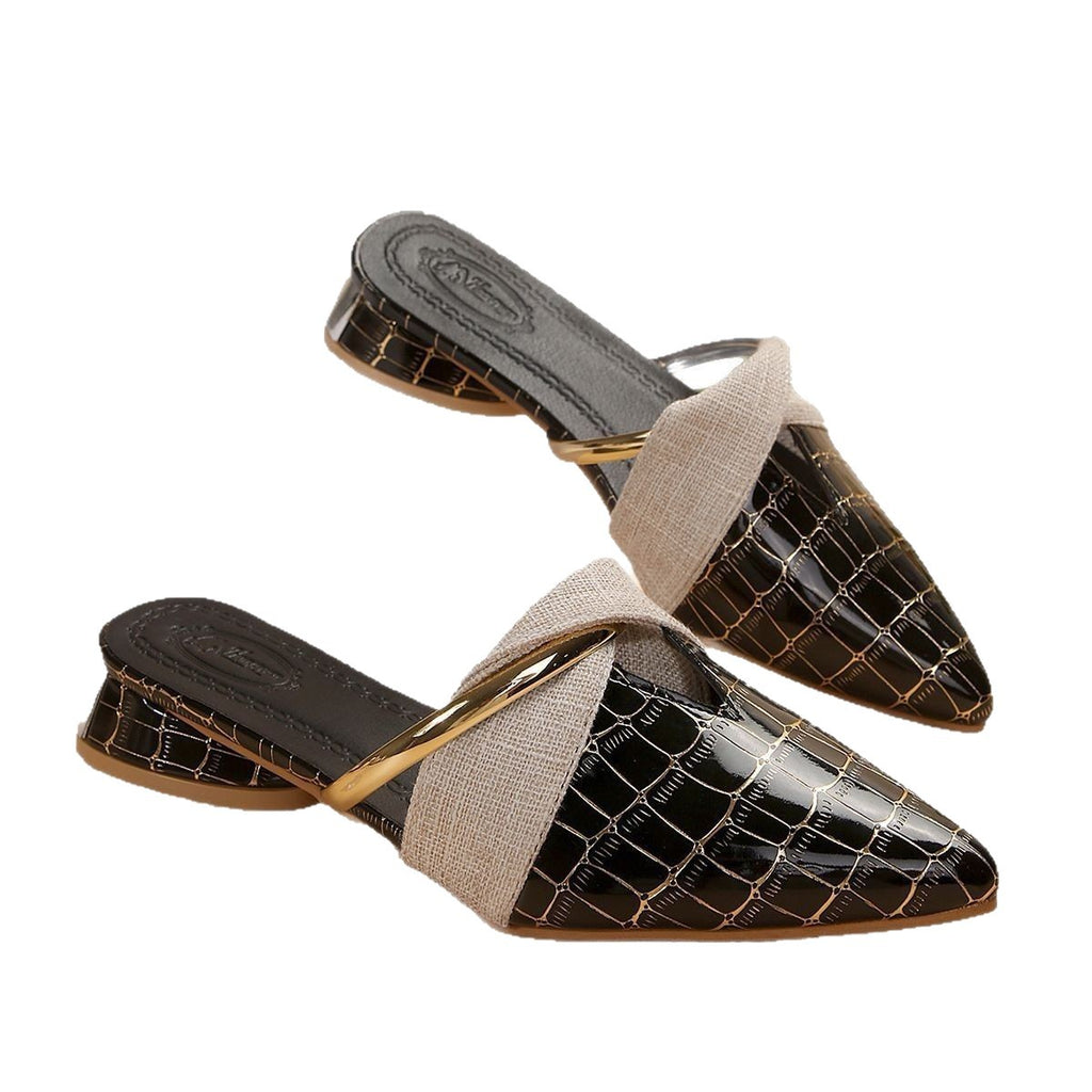 Sarah Express Pointed-Toe Low-Heel Plaid Mules