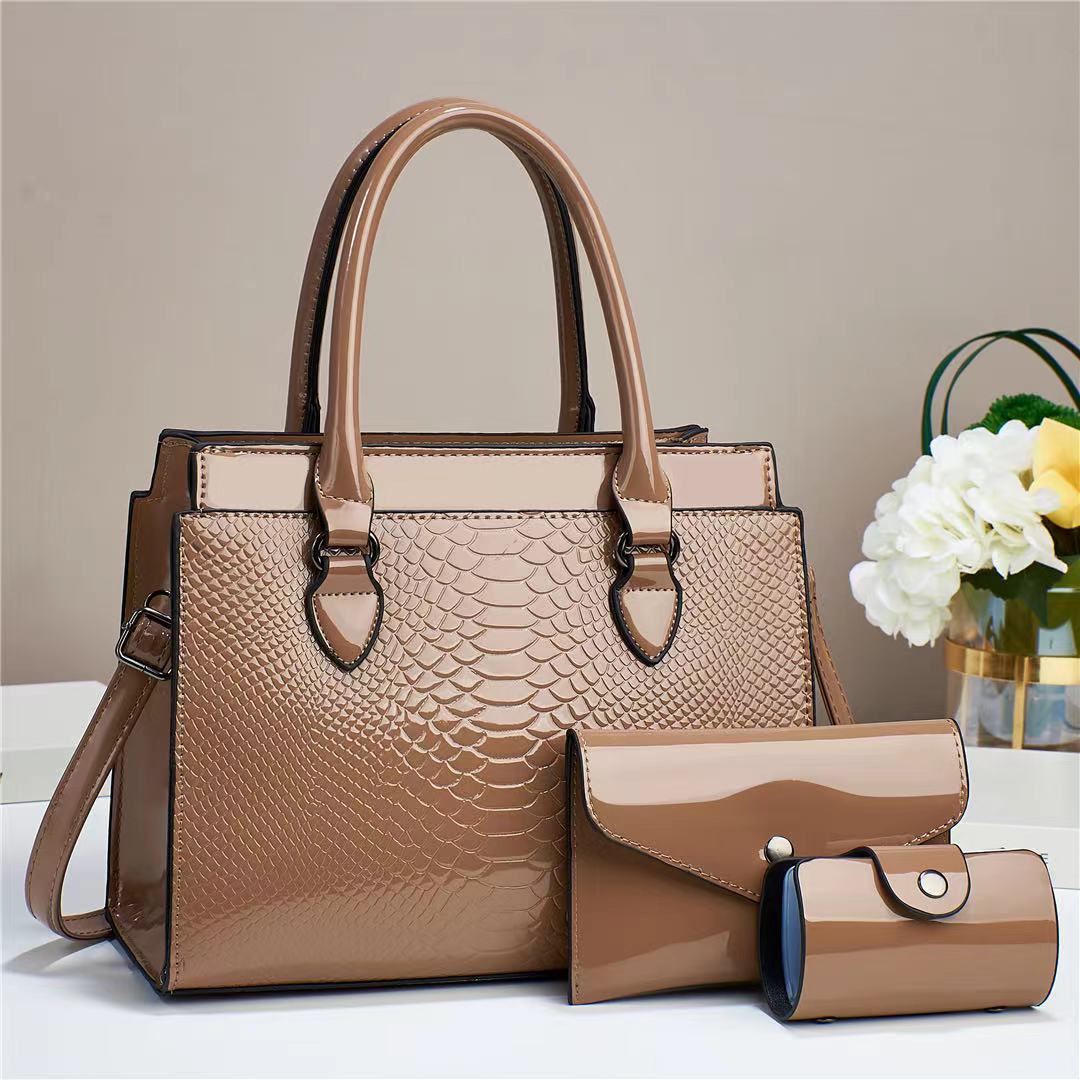 Sarah Express 3-Piece Structured PU Leather Handbag Set Khaki 28x13x23