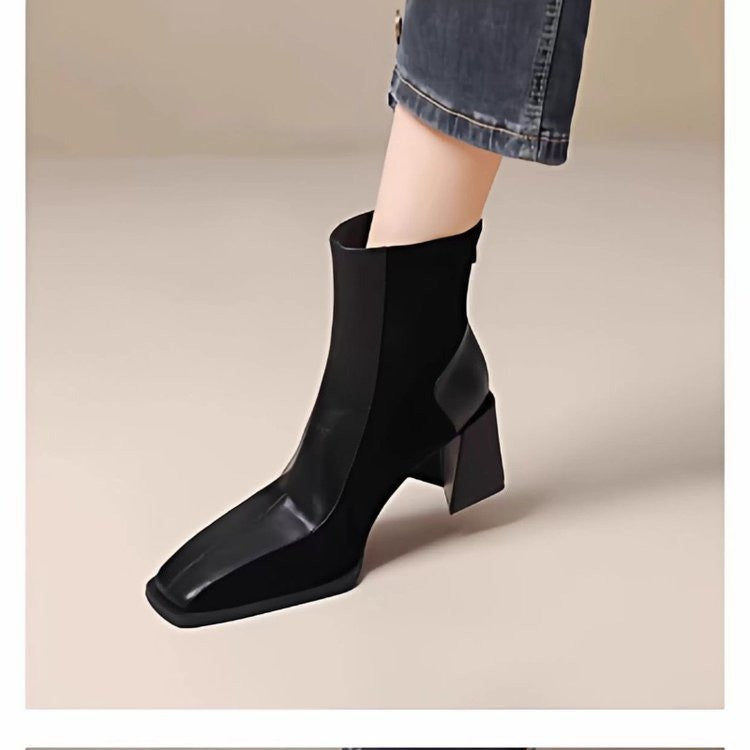 Suede Square Toe Block Heel Ankle Boots – square toe and heel profile alternate view 3