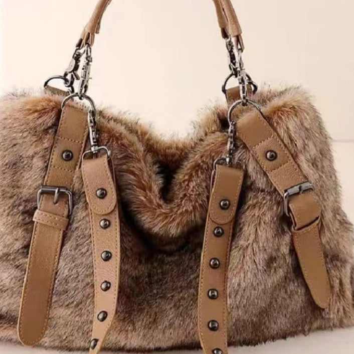 Sarah Express Plush Color-Block Commuter Tote Bag