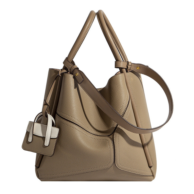 Sarah Express Structured Leather Bucket Tote Crossbody Bag