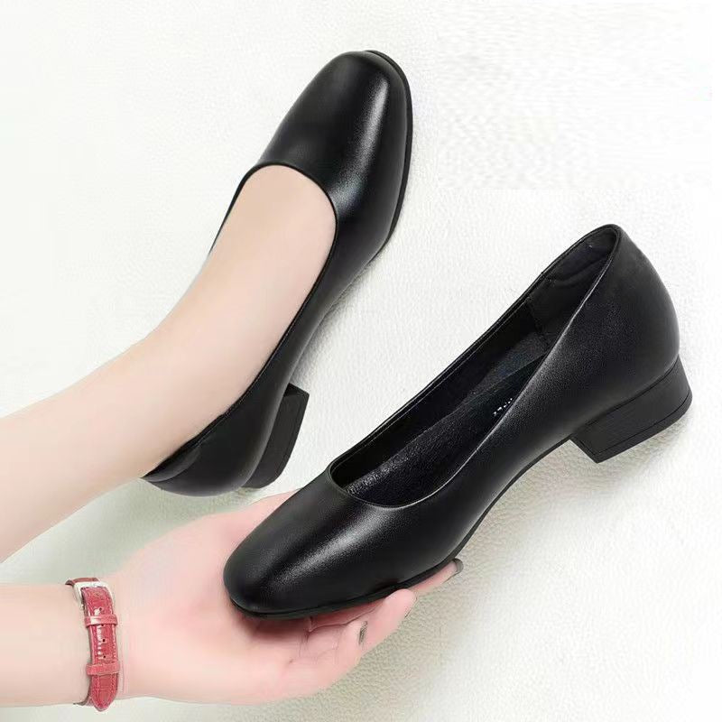 Sarah Express Square Toe Chunky Low Heel Pumps