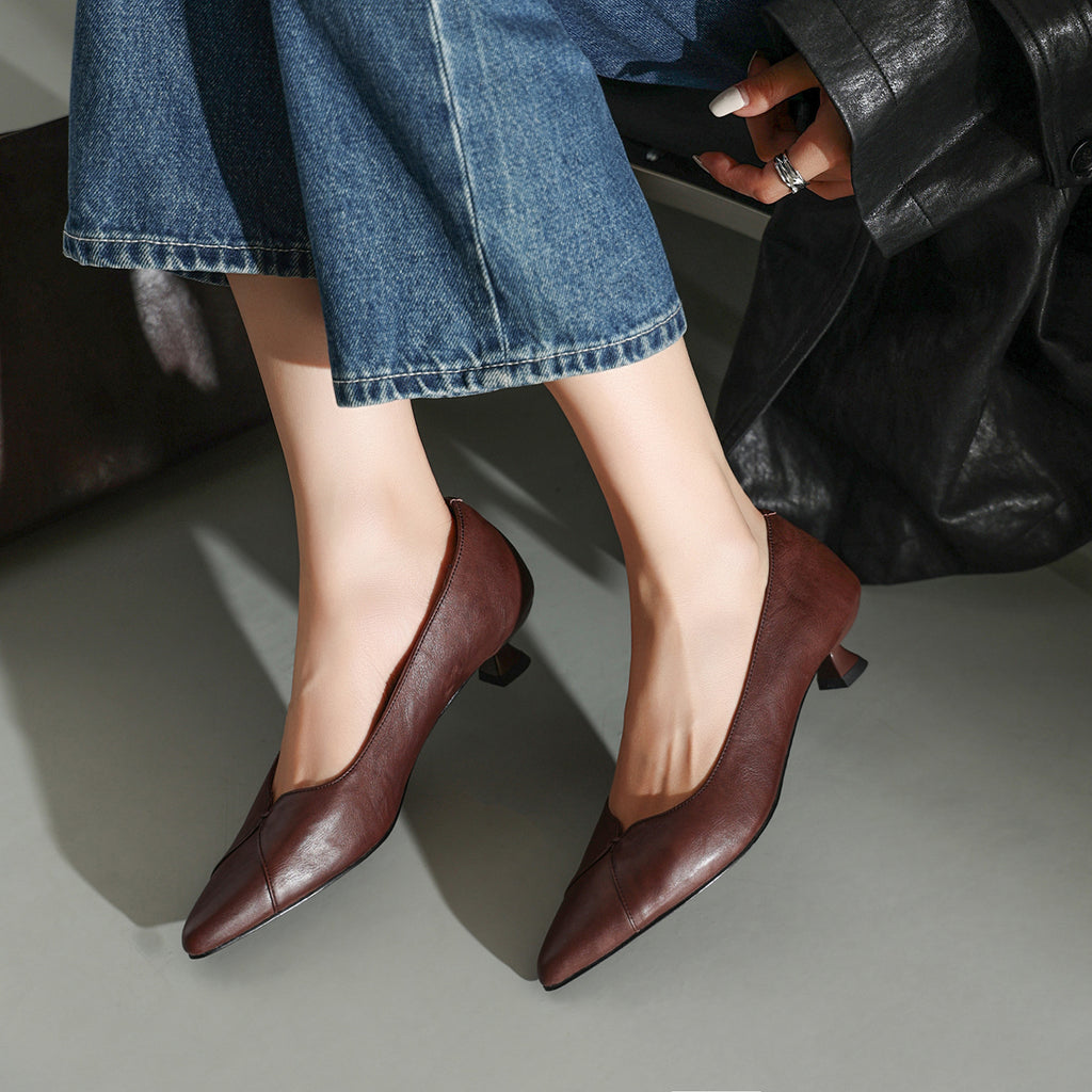 Sarah Express Washed Cowhide Kitten Heel Pumps