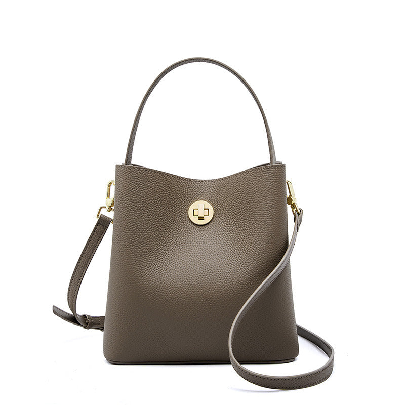 Sarah Express Structured Leather Bucket Messenger Bag