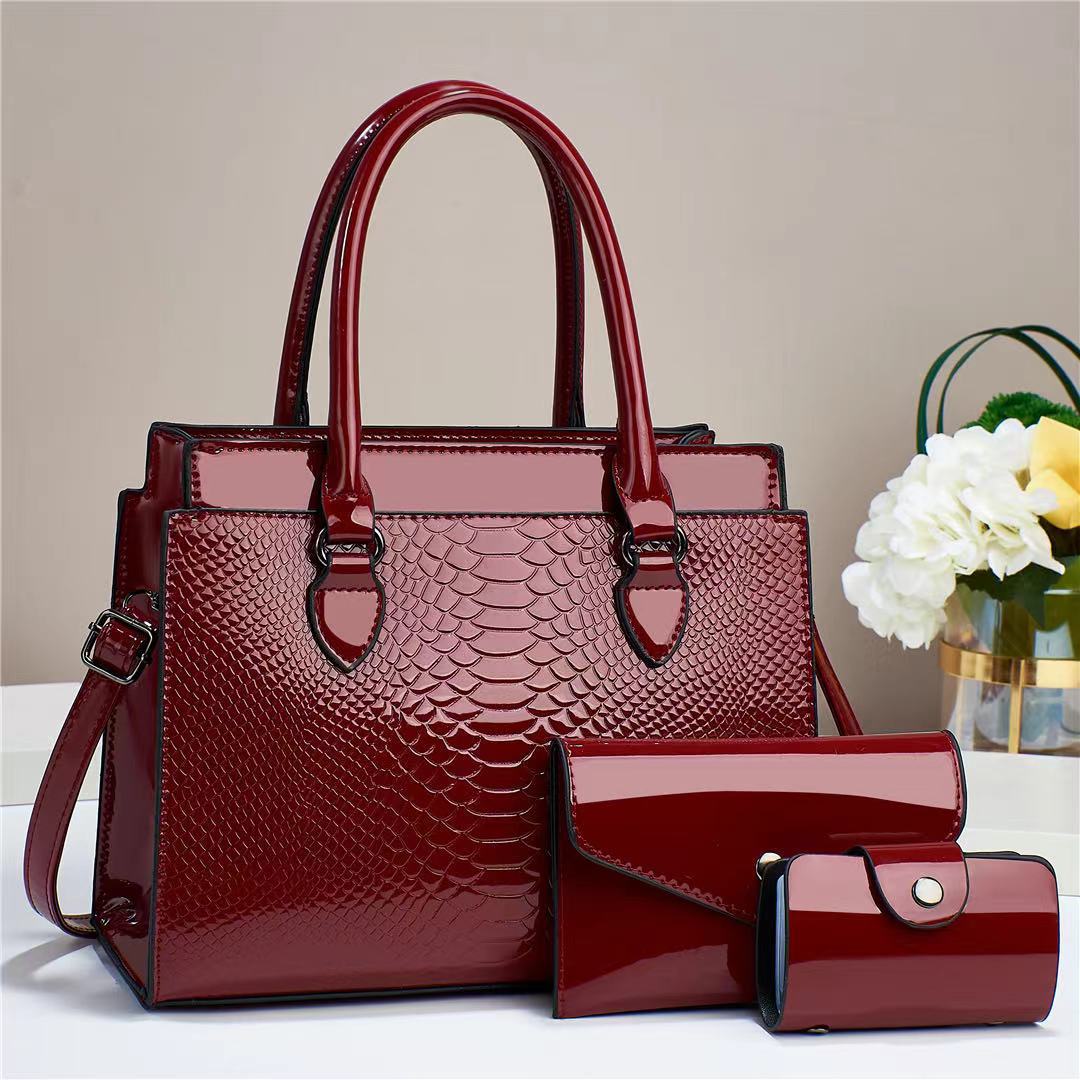 Sarah Express 3-Piece Structured PU Leather Handbag Set Purplish Red 28x13x23