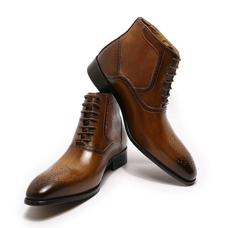 Sarah Express Men's Pointed Toe Lace-Up Leather Boots