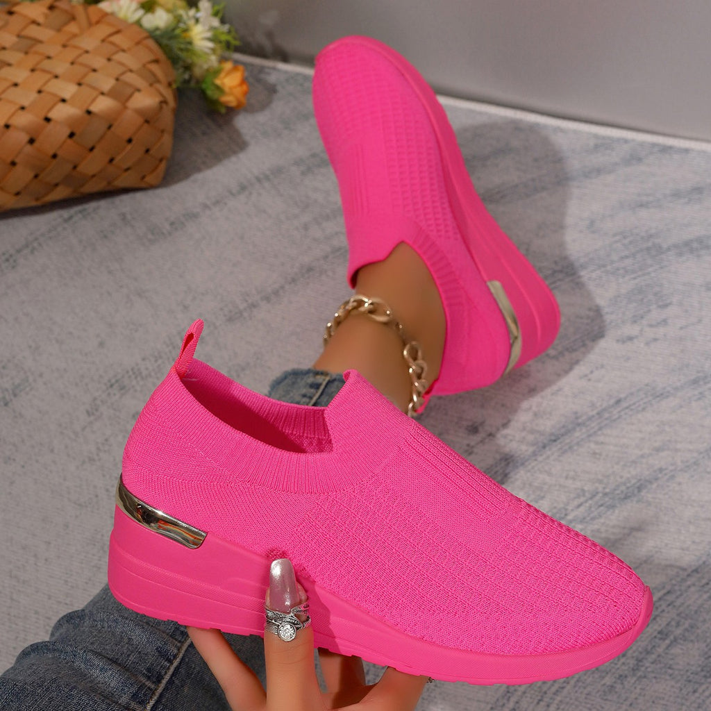 Sarah Express Flyknit Mesh Breathable Wedge Platform Sneakers
