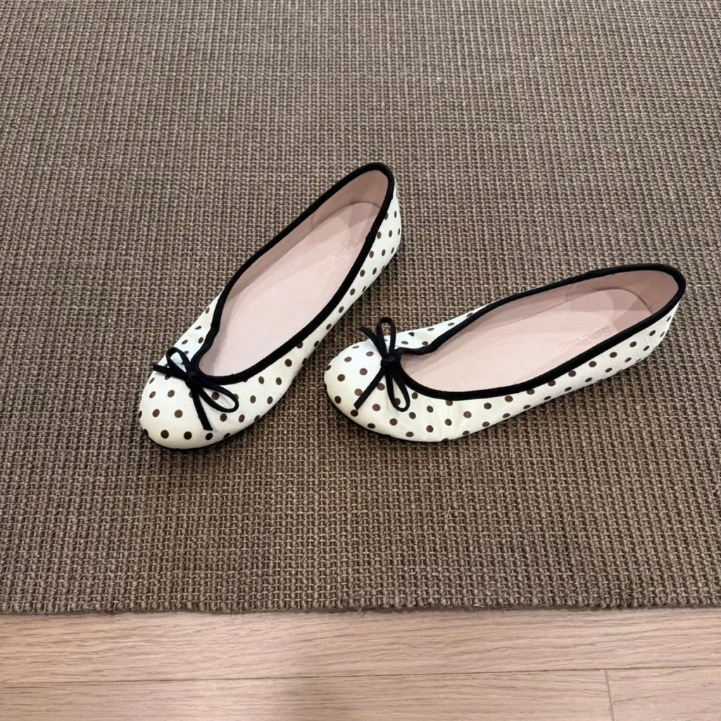 Sarah Express Polka Dot Bowtie Satin Flat Shoes