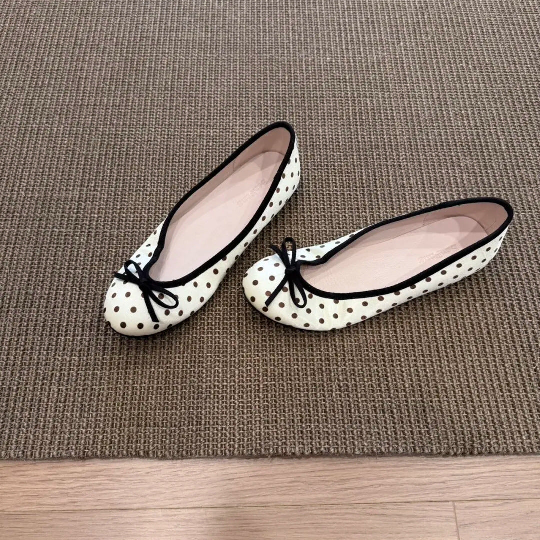 Sarah Express Polka Dot Bowtie Satin Flat Shoes