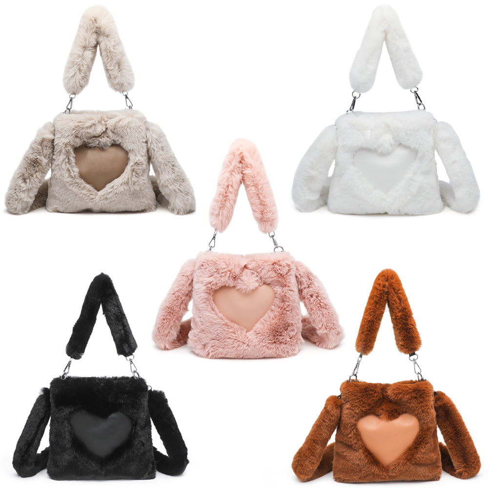 Sarah Express Plush Heart Detail Messenger Bag
