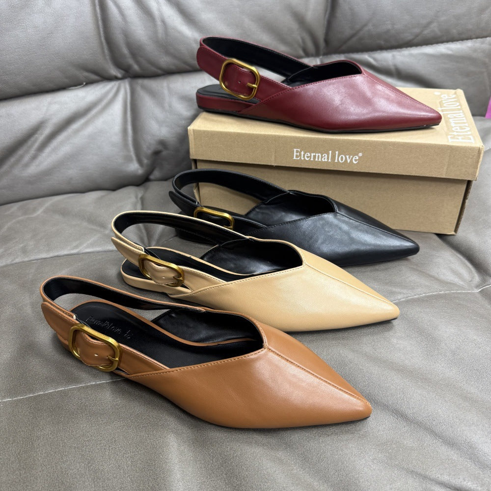 Sarah Express Pointed Toe Buckle Strap Flat Pumps