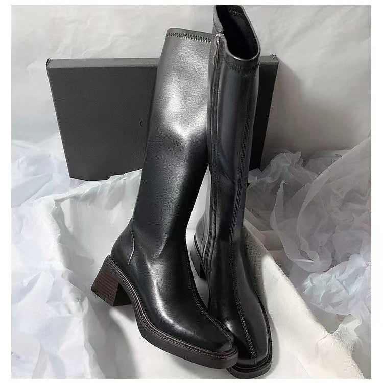 Sarah Express Square Toe Over-the-Knee Chunky Heel Boots