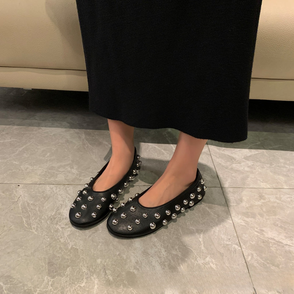 Sarah Express Black Studded Ballet Flats Slip-On Shoes